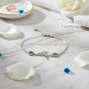 Chapado en oro blanco P. 925K plata esterlina con cuentas BSBL055 fiesta de boda con mal de ojo diseño de hada circón estilo turco mal - Product Image 3