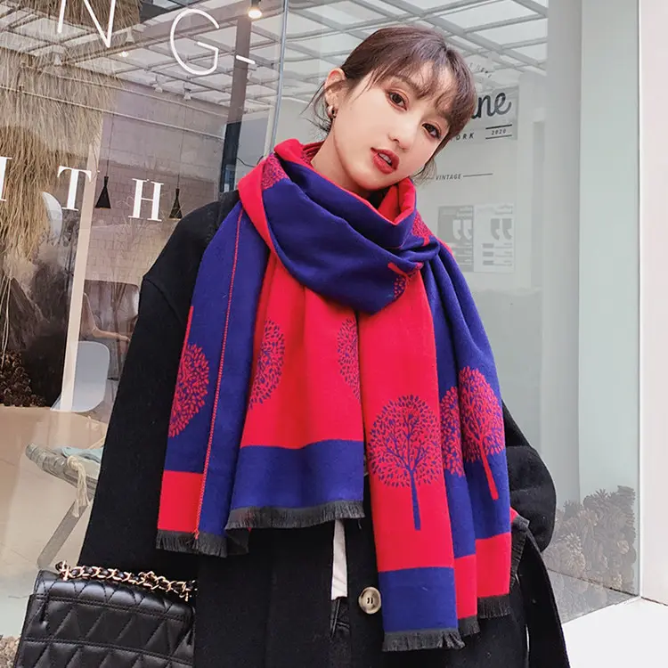 2019冬のファッションカシミヤスカーフ女性用暖かいアクリルショールジャカード織りツリースカーフレディース