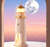 Lampe de table transfrontalière à détection corporelle, avec projection de phare et lune, lumière d'ambiance nocturne et haut-parleur intégré, pour décoration