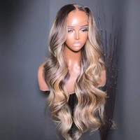 Perruque Lace Frontal 13*4 personnalisée, ondulations profondes, blondes avec mèches, longue, en dentelle suisse 5*5, avec closure en dentelle, cheveux humains vietnamiens