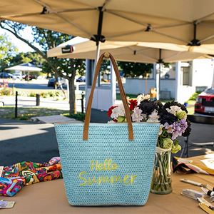 Summer <b>Beach</b> <b>Bag</b> Eco Friendly <b>Straw</b> Woven <b>Bags</b> <b>Large</b> Capacity <b>Straw</b> Tote <b>Bag</b> for Outdoor Travel Shopping - Product Image 2