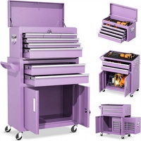 Coffre à outils moderne en aluminium à 8 tiroirs, 42,5 pouces, avec système de verrouillage à clé et dessus amovible (violet)