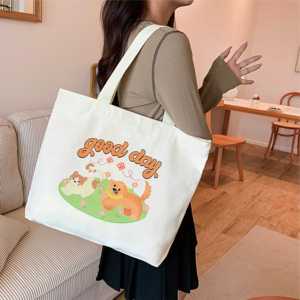 Custom Eco Canvas Handbags with Silk-screen Printed Logo Ribbon & Rope Handles Reusable Shopping <b>Totes</b> Custom Sizes Available - Product Image 4