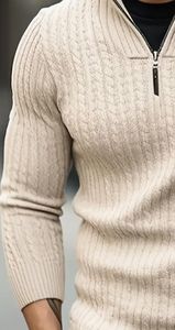 Nouvelle veste de pull-over zippée coupe ajustée pour hommes, chemise de couche de base tricotée, pull-over pour hommes - Product Image 3