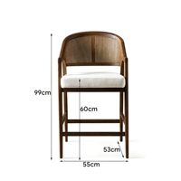 Fauteuil en rotin et bois massif de haute qualité, style nordique vintage, avec coussin épaissi, chaise de salle à manger individuelle en bois massif, tabouret de bar