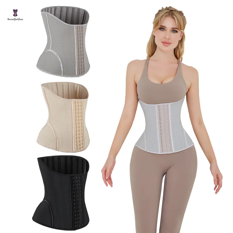 Phụ Nữ 100% Latex Tummy Điều Khiển Eo Huấn Luyện Viên Móc Và Mắt Lưới Không Khí Lỗ Cincher Corset Giảm Cân Cơ Thể Ngắn Shaper