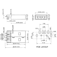 Conector USB 2.0 Macho Tipo A para PCB, Enchufe de 180 Grados SMT AM de 4 Pines, Conector USB de Latón y Metal para Cable de Datos de Computadora