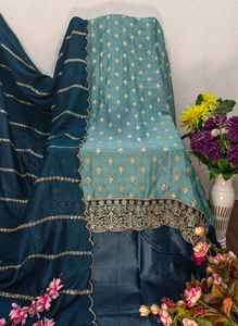 Conjunto Salwar Kameez para Mujer Dhwaja Export - Parte Superior con Bordado en Seda VICHITRA (2.30m), Parte Inferior en Seda SANTON (2.20m) y Dupatta - Product Image 3