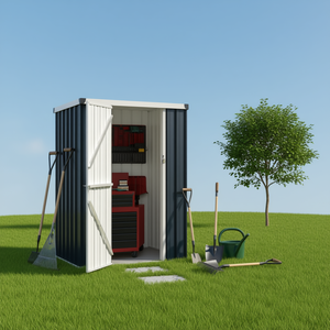 Caseta de Almacenamiento Metálica D0100HAXZ1W de 4 x 3 Pies con Puerta con Cerradura, Recubrimiento en Polvo Gris, Uso Interior y Exterior, Estilo Moderno - Product Image 2