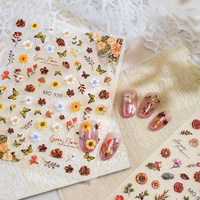 Autocollants pour ongles vintage gothiques, papillons et roses, 3D, autocollants pour nail art, feuille d'or, motifs floraux, manucure DIY, décoration