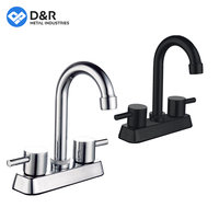 Keran Wastafel D&R Model Terbaru, Mixer 2 Jalur untuk Bak Mandi dan Wastafel, Lubang Ganda 4 Inci, Cartridge Kuningan, Warna Hitam, untuk Kamar Mandi