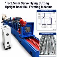 Machine de profilage à froid pour montants de rayonnages et étagères de stockage de 1,5 à 2,5 mm, pour entrepôts et palettes, avec fonction de découpe servo