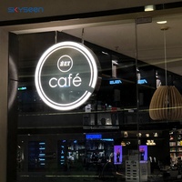 SKYSEEN Enseigne lumineuse LED ronde suspendue personnalisée pour café, signalétique d'entreprise, affichage de marque pour boutique de café