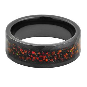 Bijoux de mode, anneaux en carbure de tungstène martelé noir de 8 mm avec incrustation d'<span class=keywords><strong>opale</strong></span> rouge pour hommes et femmes, cadeau de fiançailles, de mariage, d'anniversaire, de fête - Product Image 4