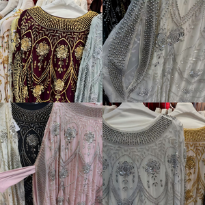 Abaya de luxe en or blanc brodée à la main pour femme, robe longue musulmane modeste, caftan de soirée perlé pour l'Aïd, mariage, Moyen-Orient - Product Image 3