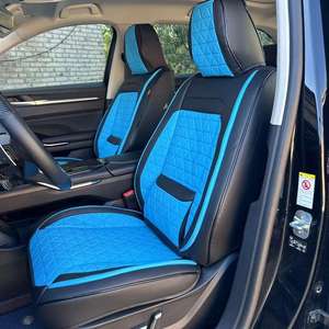 Housses de siège auto universelles en cuir écologique bleu, ensemble complet, durables, sport, luxe, tissu, 90% pour berlines et SUV, 5 places, toutes saisons, couleur café - Product Image 3