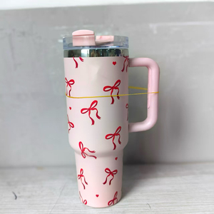 StanL 40oz <strong>Pink</strong> Love Heart Double Vacuum Stainless Steel <strong>Travel</strong> <strong>Mug</strong> Tumbler Valentine's Day Printed <strong>Travel</strong> <strong>Mugs</strong> with Handle - Product Image 2