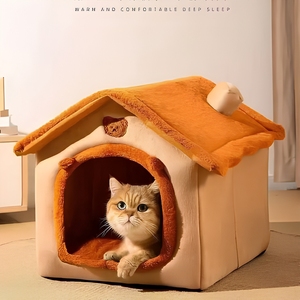 Nichoir d'intérieur en velours arctique <span class=keywords><strong>pour</strong></span> animaux de compagnie, cabane chaude d'hiver <span class=keywords><strong>pour</strong></span> chiens et chats avec toit amovible, cachette thermique lavable S-M-L - Product Image 1