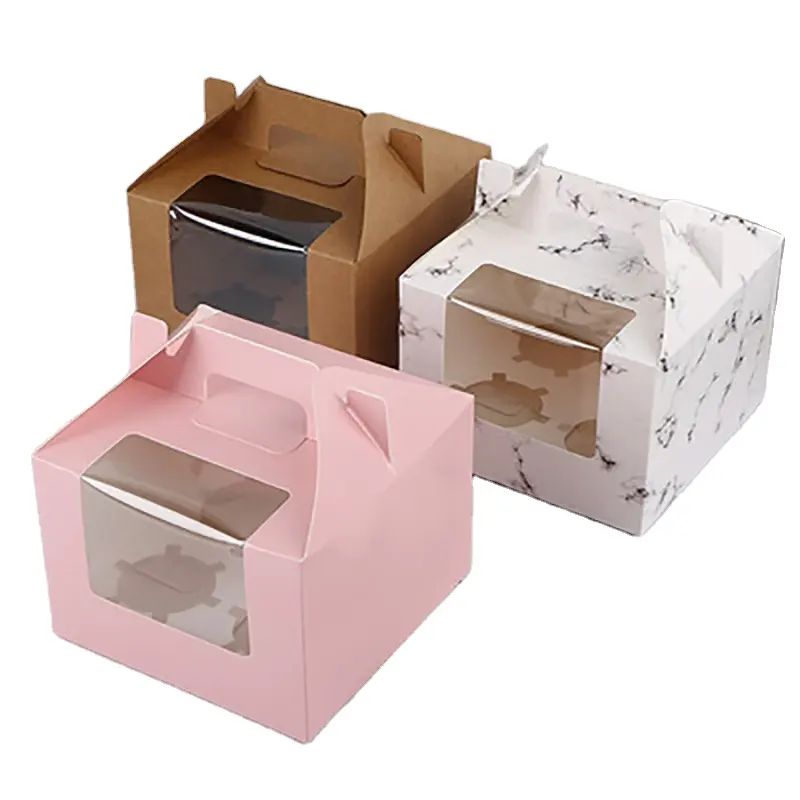 Kunden spezifisches Design Karton Verpackung braun Kraft papier Cupcake Box in Lebensmittel qualität Mit klarem Fenster mit Einsatz teiler