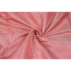 Triloki Flower Brocade <b>Fabric</b> Baby Pink Poly Brocade <b>Medium</b> Weight Woven Embroidered For Sari Apparel By The Yard - Product Image 1