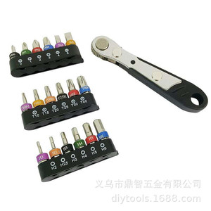 Trad 19Pc Ratchet <b>Bit</b> <b>Set</b> S2 Colored <b>Bits</b> Phillips Slotted Star Magnetic Hand Tool Auto Repair - Product Image 3