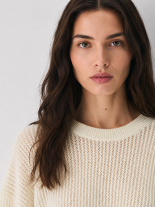Pull en cachemire personnalisé pour <span class=keywords><strong>femme</strong></span>, couleur ivoire, doux et respirant, <span class=keywords><strong>maille</strong></span> ouverte, col rond, manches ballon amples, ourlet côtelé - Product Image 5