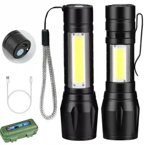 Portátil mini alumínio COB tocha tática, Zoomable tocha impermeável LED USB lanterna recarregável