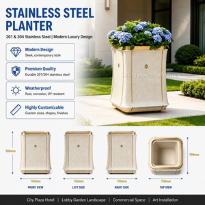 <span class=keywords><strong>Jardinière</strong></span> en acier inoxydable 304 à texture marbrée crème, avec finition dorée et peinture émaillée, pour hôtels de luxe, halls, jardins et places publiques, personnalisable - Product Image 3