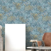 Papier peint PVC moderne CO2-1Series à motifs floraux abstraits et lattes naturelles 0,53*9,2m pour salon, hôtel, chambre à coucher, salle à manger, couloir d'escalier