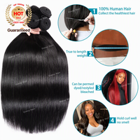 32 34 36 38 Lots de mèches de cheveux humains à cuticules intactes, lisses malaisiens et indiens, 100% 10A, vierges brésiliens longs de 40 pouces, péruviens