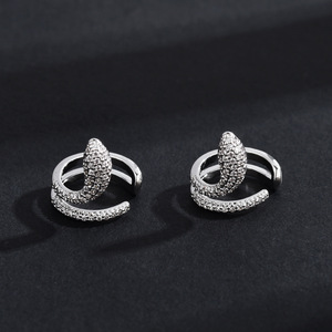 Snake-Themed Clip-On <b>Earrings</b> Full Diamond Animal Zodiac Design Unisex Party Jewelry Zinc Alloy Micro Insert Style - Product Image 2