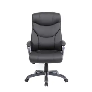 Gran oferta, silla de oficina giratoria ajustable de cuero negro, silla de jefe ejecutivo