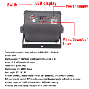 Không dây 3*18 Wát rgbwa + UV <span class=keywords><strong>LED</strong></span> mệnh ánh sáng cho DJ Sân khấu Backdrop Wedding party uplights với flightcase Wifi Battery Powered <span class=keywords><strong>DMX</strong></span> - Product Image 5