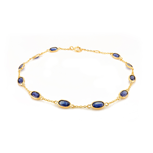 Natural <b>Blue</b> <b>Sapphire</b> <b>Bracelet</b> 14K Solid Yellow Gold <b>Bracelet</b> Handmade Customized <b>Bracelet</b> Best Gift For Women - Product Image 1