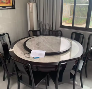 โต๊ะรับประทานอาหารทรงกลมหินแกรนิตสไตล์จีนแบบใหม่พร้อมเก้าอี้ โต๊ะรับประทานอาหารไม้เนื้อแข็งแบบหมุนได้สำหรับใช้ในบ้าน โรงแรมพร้อมโต๊ะหมุน - Product Image 4