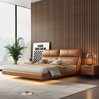 Lit double en bois massif de style italien, lit suspendu, best-seller, chambre à coucher, 1,8 m, lit en cuir capitonné pour mariage