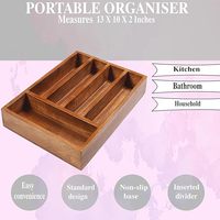Bandeja de madera para cubiertos de 5 compartimentos, caja de almacenamiento de cubiertos, cajón de cocina, bandeja de madera de nogal para organizar cubiertos, almacenamiento de jarabe