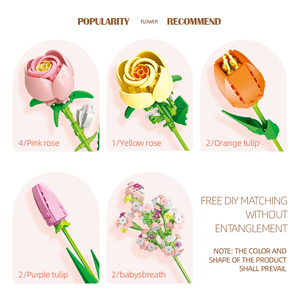 Venta al por Mayor de Regalos de San Valentín de Plástico para Hacerlo Tú Mismo 2026, Ramo de Flores Botánicas, Rosas Rosadas, Flores Artificiales con Jarrón, Bloques de Construcción - Product Image 3