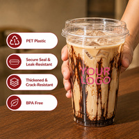 Gobelets en plastique PET transparents avec couvercles plats, personnalisables avec logo, pour boissons, milkshakes et café