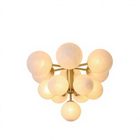 Lustre de salle à manger tout en cuivre, style minimaliste moderne, design crémeux, planète en verre, boule à bulles, chambre blanche