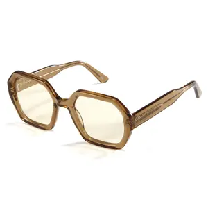 Occhiali da sole alla moda 2024 uomini neri Vintage alla moda da uomo firmati a forma esagonale Oem occhiali da sole polarizzati in acetato personalizzati