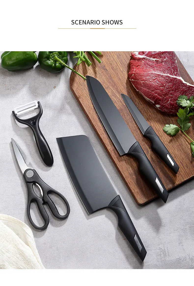 Stainless steel black kitchen knife set with gift box packaging