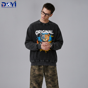 Felpa Girocollo da <span class=keywords><strong>Uomo</strong></span> con Stampa Orso Vintage Lavato, 100% Cotone, Unisex, Oversize, Trendy, Casual, Streetwear - Product Image 3