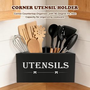 Support d'ustensiles d'angle en bois massif à 90 degrés, organisateur de cuisine, boîte de rangement pour ustensiles de cuisson grande capacité - Product Image 1