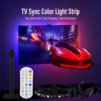 Rétroéclairage LED immersif pour téléviseur avec synchronisation d'écran de caméra RGBIC intelligent pour commande vocale, application, bande lumineuse USB, 70-85 pouces, minimaliste