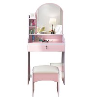 Petite coiffeuse modulaire en contreplaqué de pin avec miroir lumineux amovible pour appartement, chambre à coucher, style moderne et minimaliste
