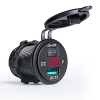 Cargador de Coche USB Inteligente Kewig QC3.0, Salida de 18W, Carga de Teléfono 12-24V, con Pantalla de Voltaje y Botón de Encendido/Apagado para Coche, Barco, Autobús