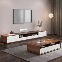 Table de télévision murale en noyer au design minimaliste moderne Meuble de télévision en bois avec tiroirs de rangement et étagère Table basse