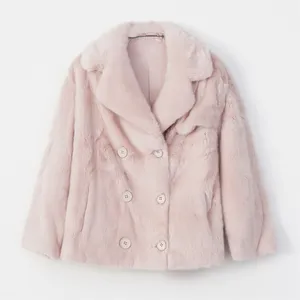 Abrigo de piel de visón auténtica para mujer, Collar de traje de piel de visón importada de alta calidad, doble botonadura, color rosa