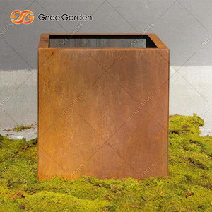 Gnee Garden <b>Square</b> Corten Steel <b>Planter</b> Rustic American Farmhouse Style Outdoor Floor <b>Large</b> Capacity Plant Pot for Flower Green - Product Image 2